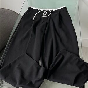 Black Wide-Leg Pants with White Drawstring